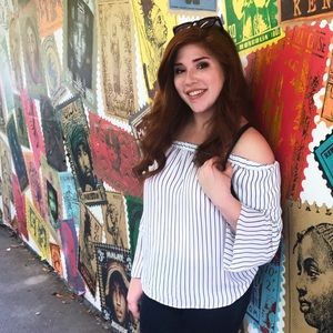 Striped Off-Shoulder Ruffle Sleeve Top